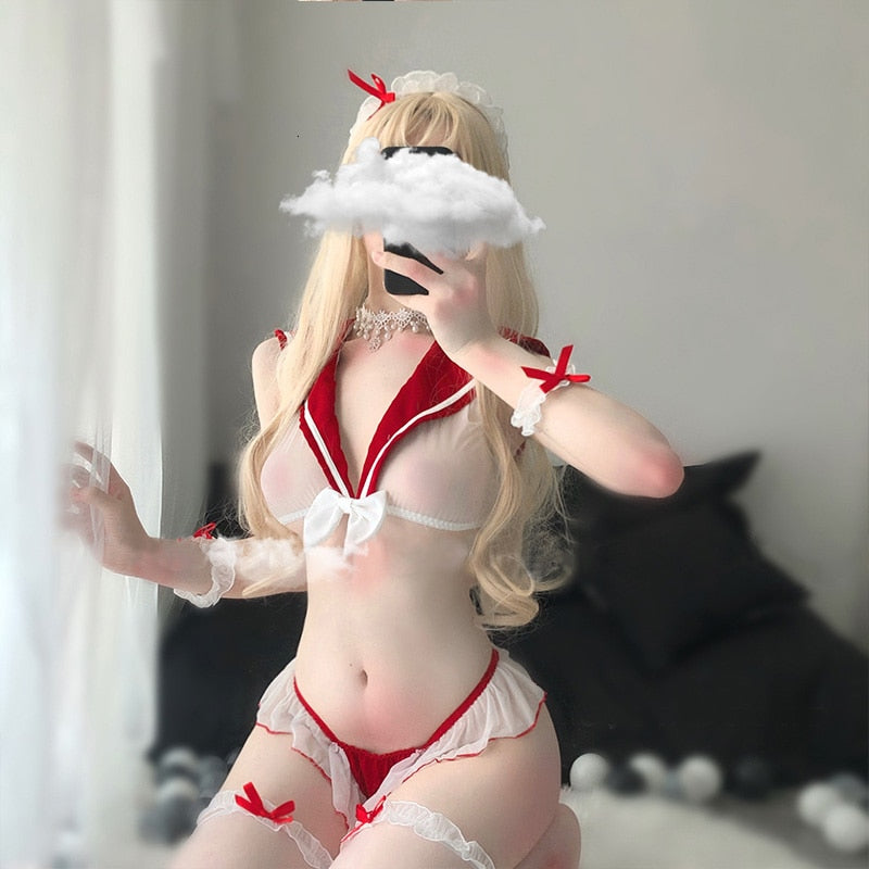 Sailor Lingerie Cosplay Set With Playful Lace Bows