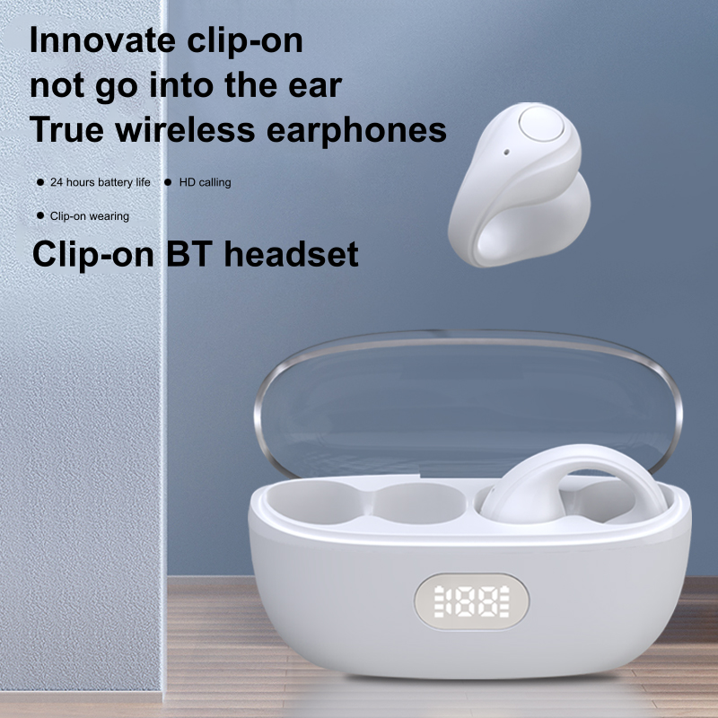 Clip-On Wireless Earbuds with 24H Battery & LED Display