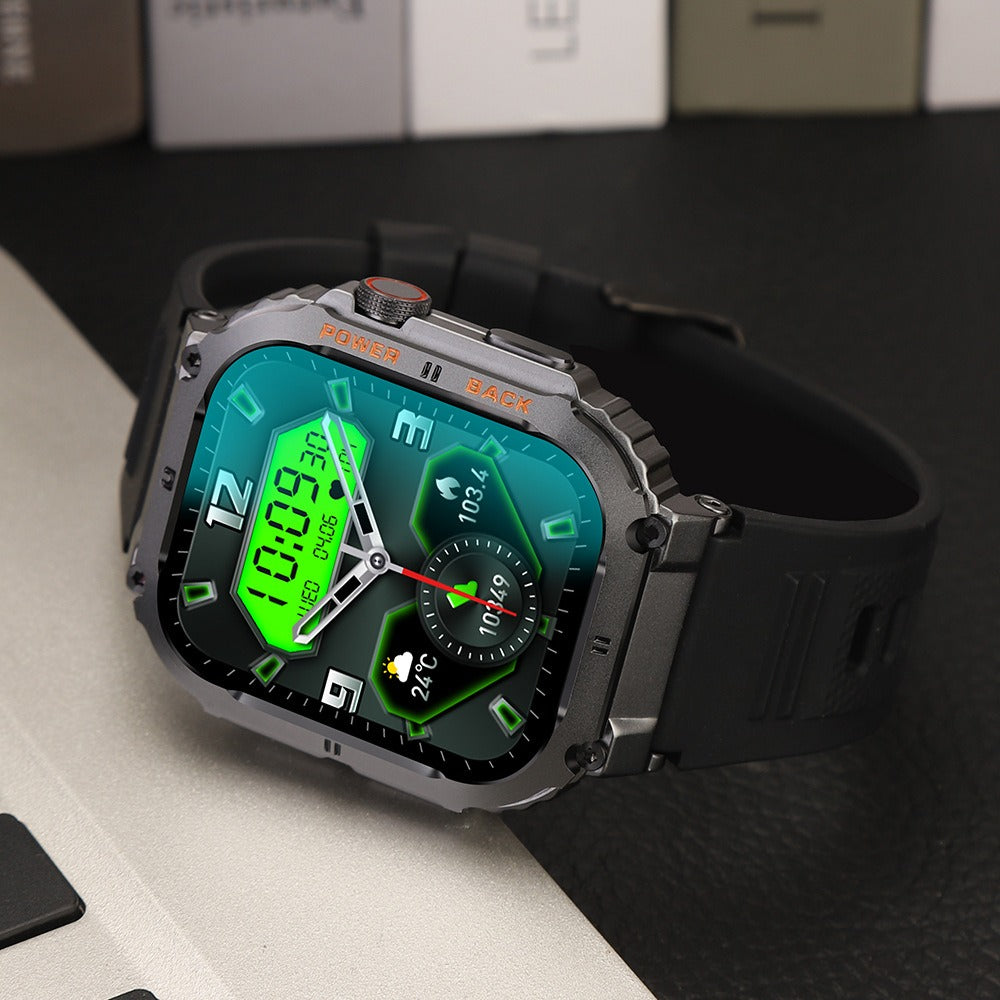 Rugged Square Smartwatch with Heart Rate & Blood Oxygen