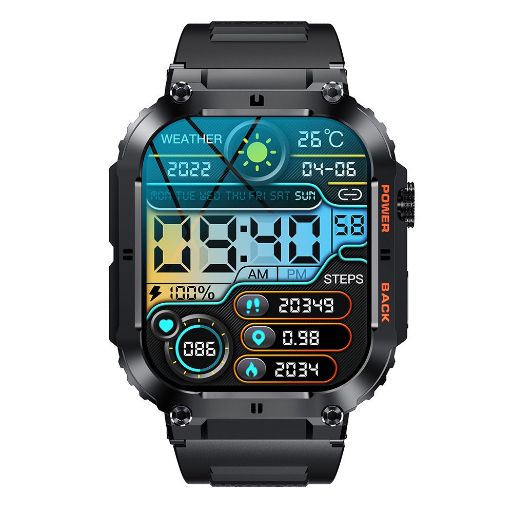 Rugged Square Smartwatch with Heart Rate & Blood Oxygen