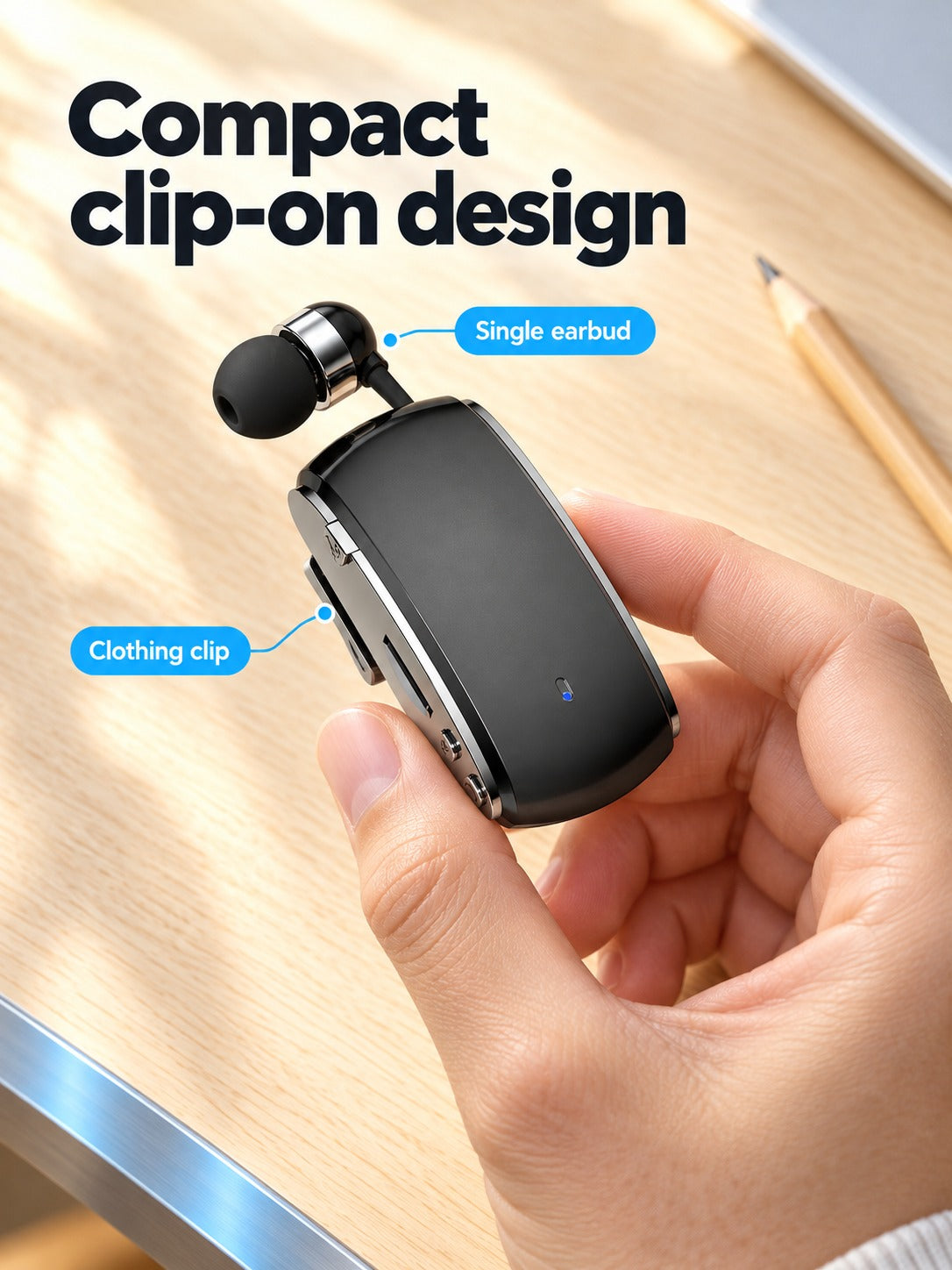 Retractable Wireless Earbud with Recorder & MP3 Player
