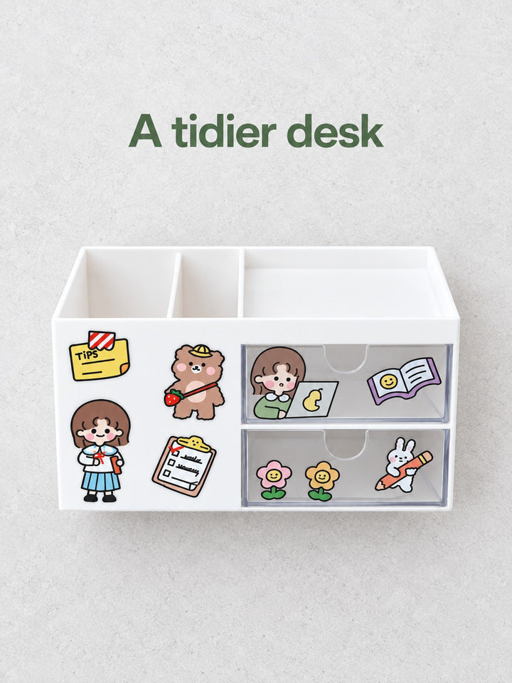 Kawaii Desk Organizer with Pen Holder and Clear Drawers