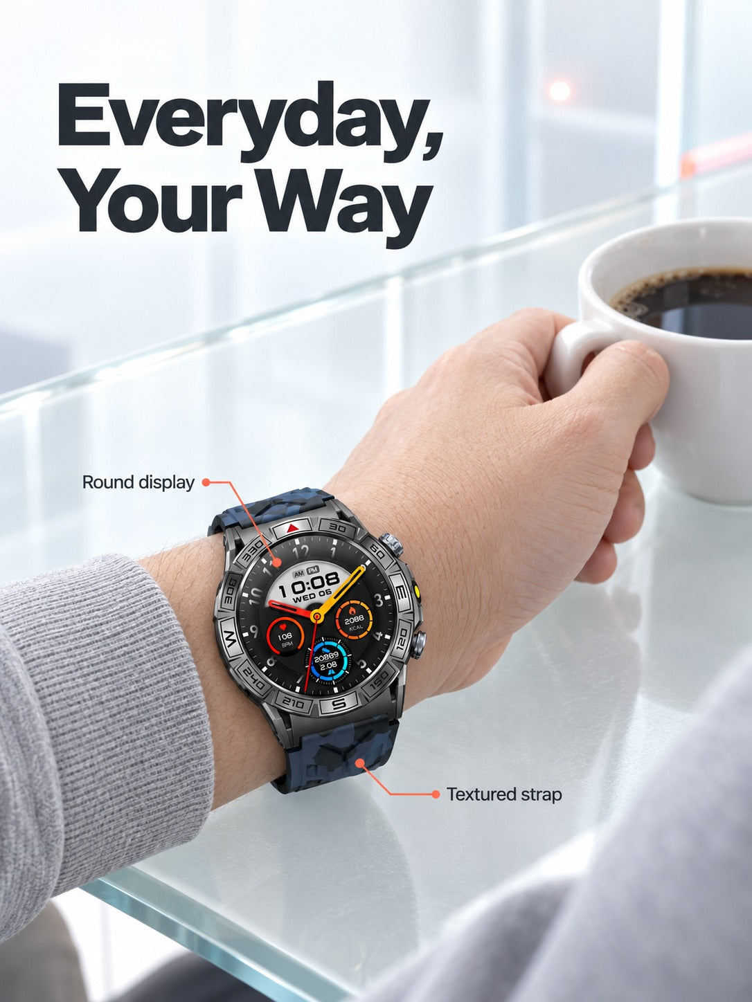 Rugged Sports Smartwatch with Heart Rate & Step Tracking