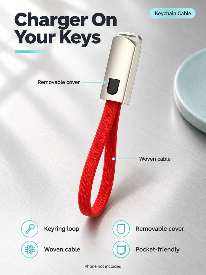 Keychain Fast Charging Cable for iPhone, Samsung & USB-C
