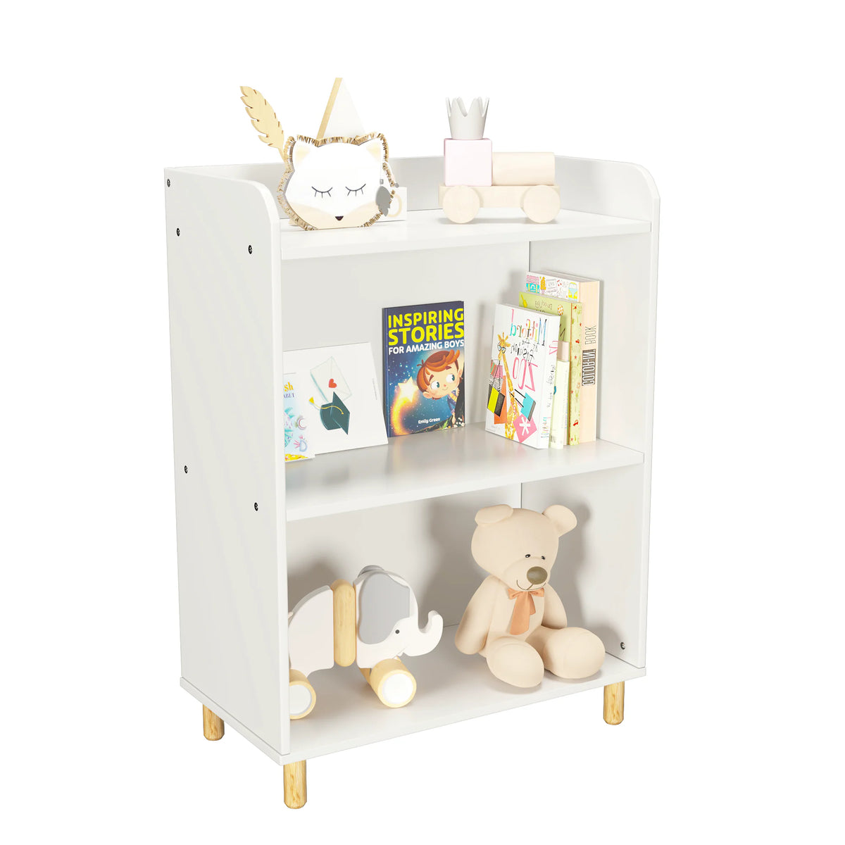 Kids 3-Tier Bookcase for Tidy Books and Toy Display