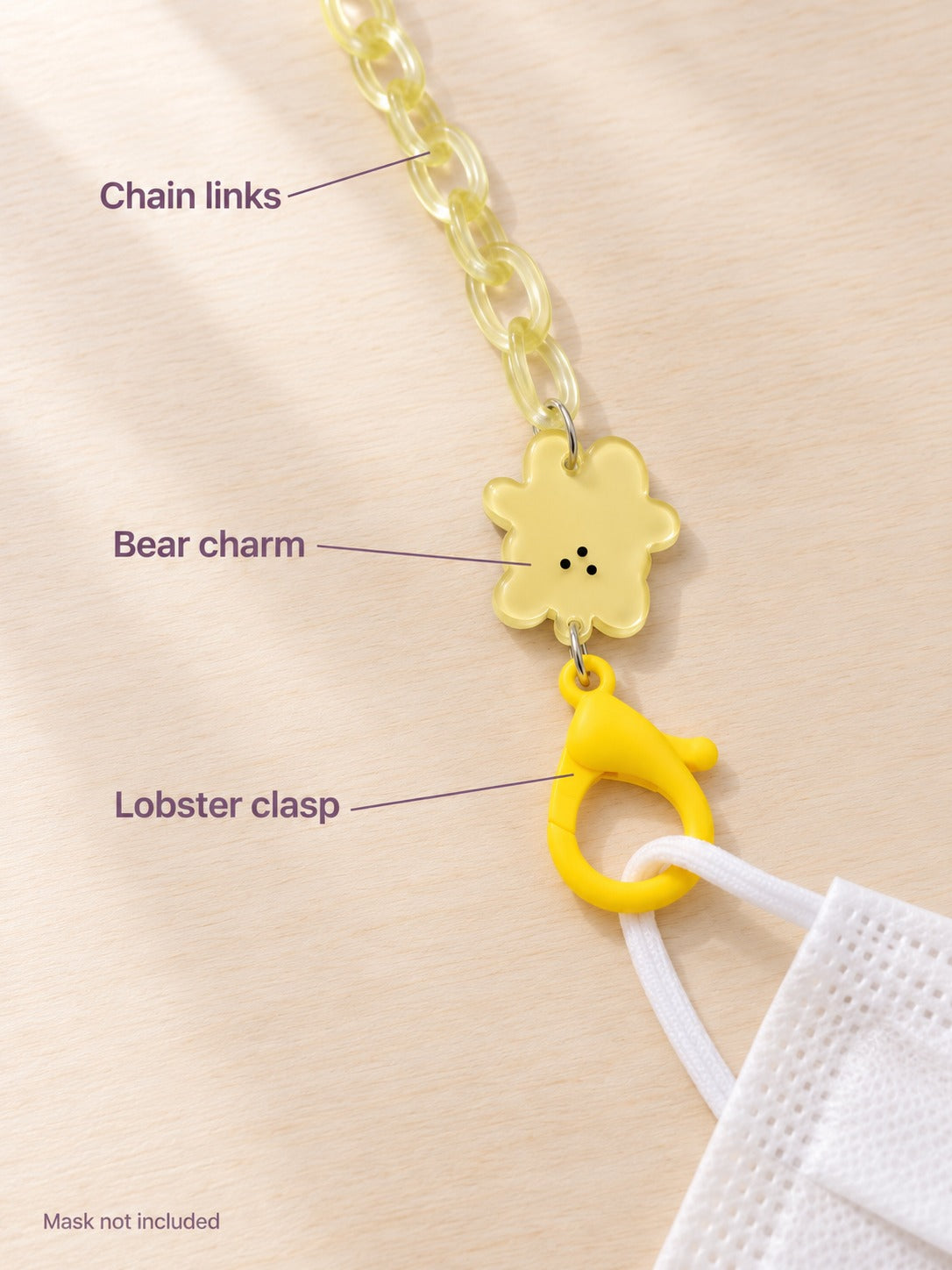 Kids Mask Chain with Bear Charm, Anti-Lost Lanyard