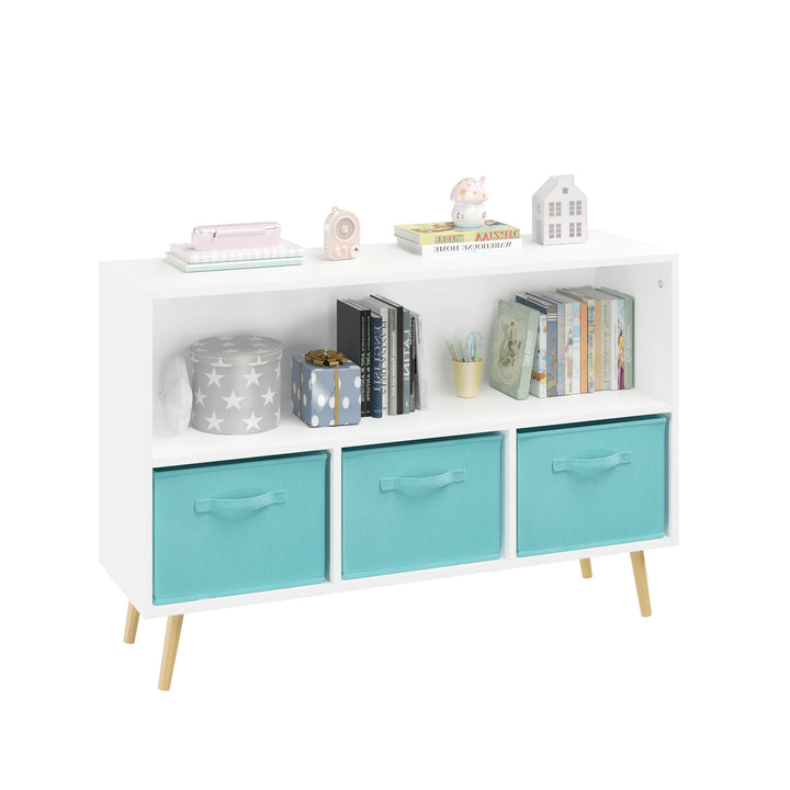 Kids Bookcase With Fabric Drawers for Toy Storage