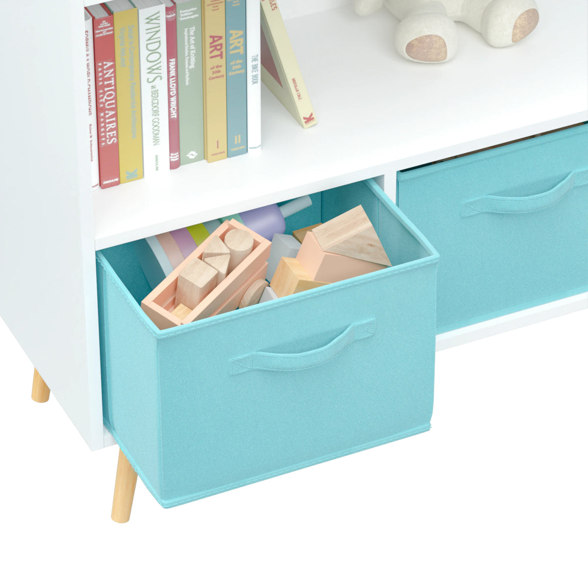 Kids Bookcase With Fabric Drawers for Toy Storage