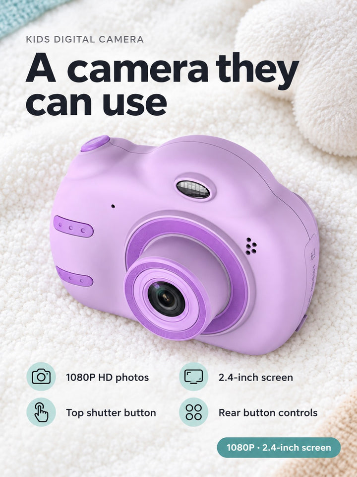Kids Digital Camera 1080P HD Photos, 2.4-Inch Screen