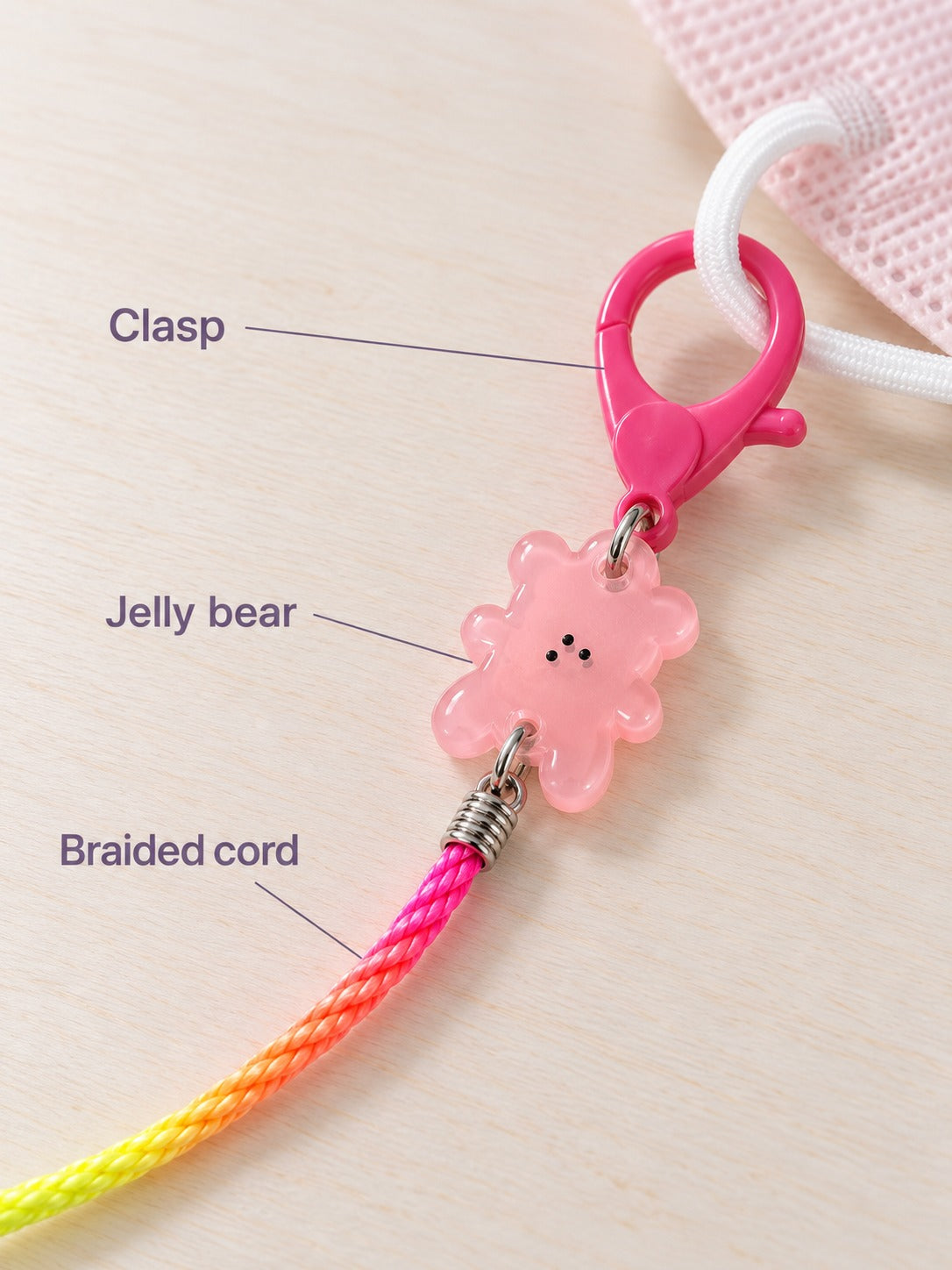 Kids Pastel Jelly Bear Mask Lanyard for School Days