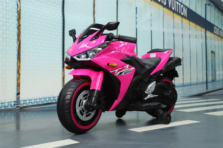 Kids 12V Ride-On Motorcycle With Training Wheels, Pink