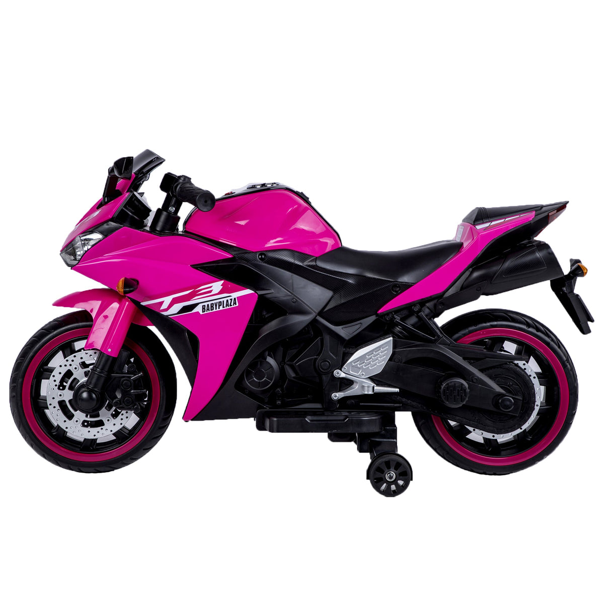 Kids 12V Ride-On Motorcycle With Training Wheels, Pink