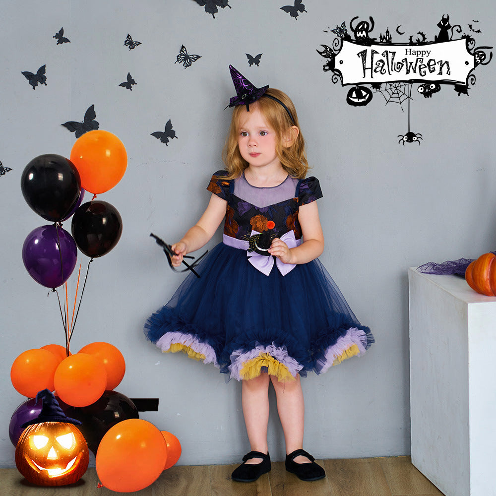 Kids Witch Princess Costume Dress With Colorful Tutu