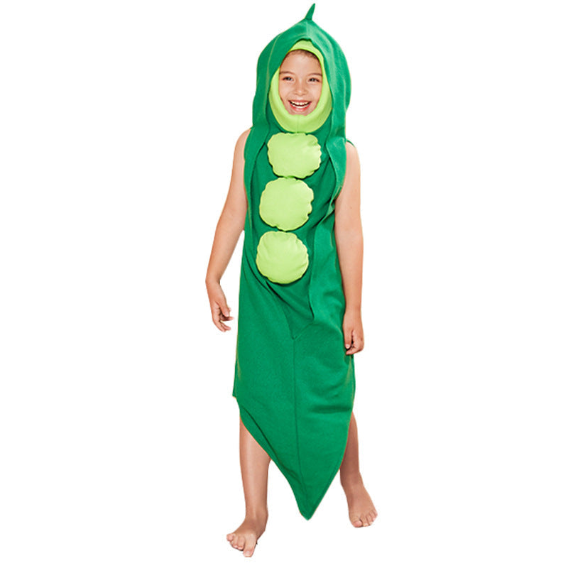 Kids Pea Pod Costume With Padded Pea Details, Green