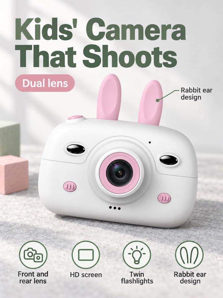 Kids Rabbit Ear Camera with Dual Lens and HD Screen