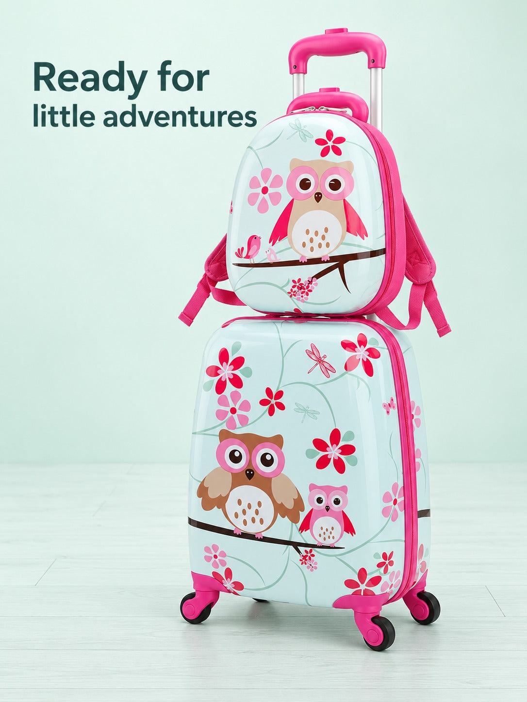 Kids Rolling Luggage Set: Cartoon Animal Spinner Suitcase