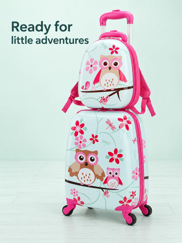 Kids Rolling Luggage Set: Cartoon Animal Spinner Suitcase
