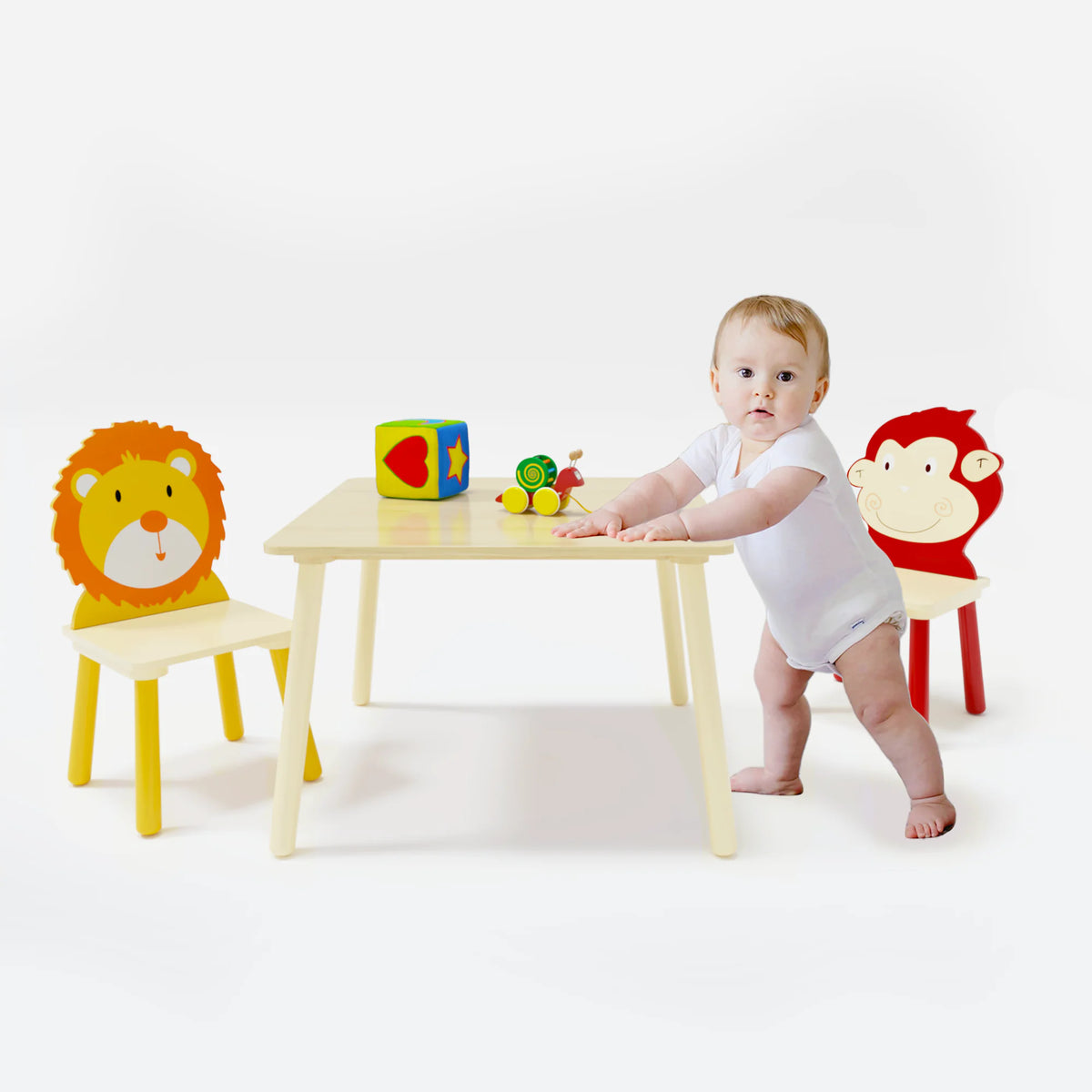 Toddler Table and Chair Set with Lion and Monkey Design