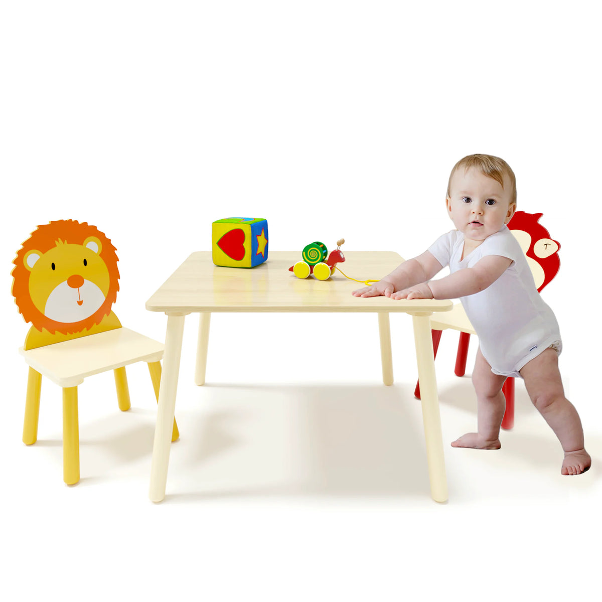 Toddler Table and Chair Set with Lion and Monkey Design