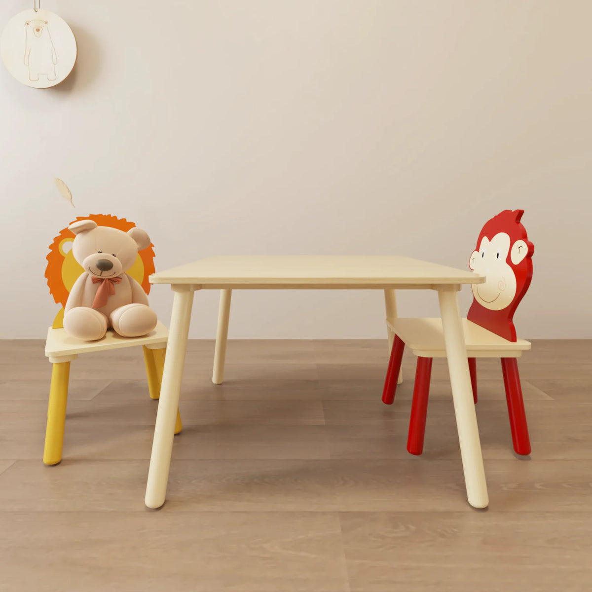 Toddler Table and Chair Set with Lion and Monkey Design
