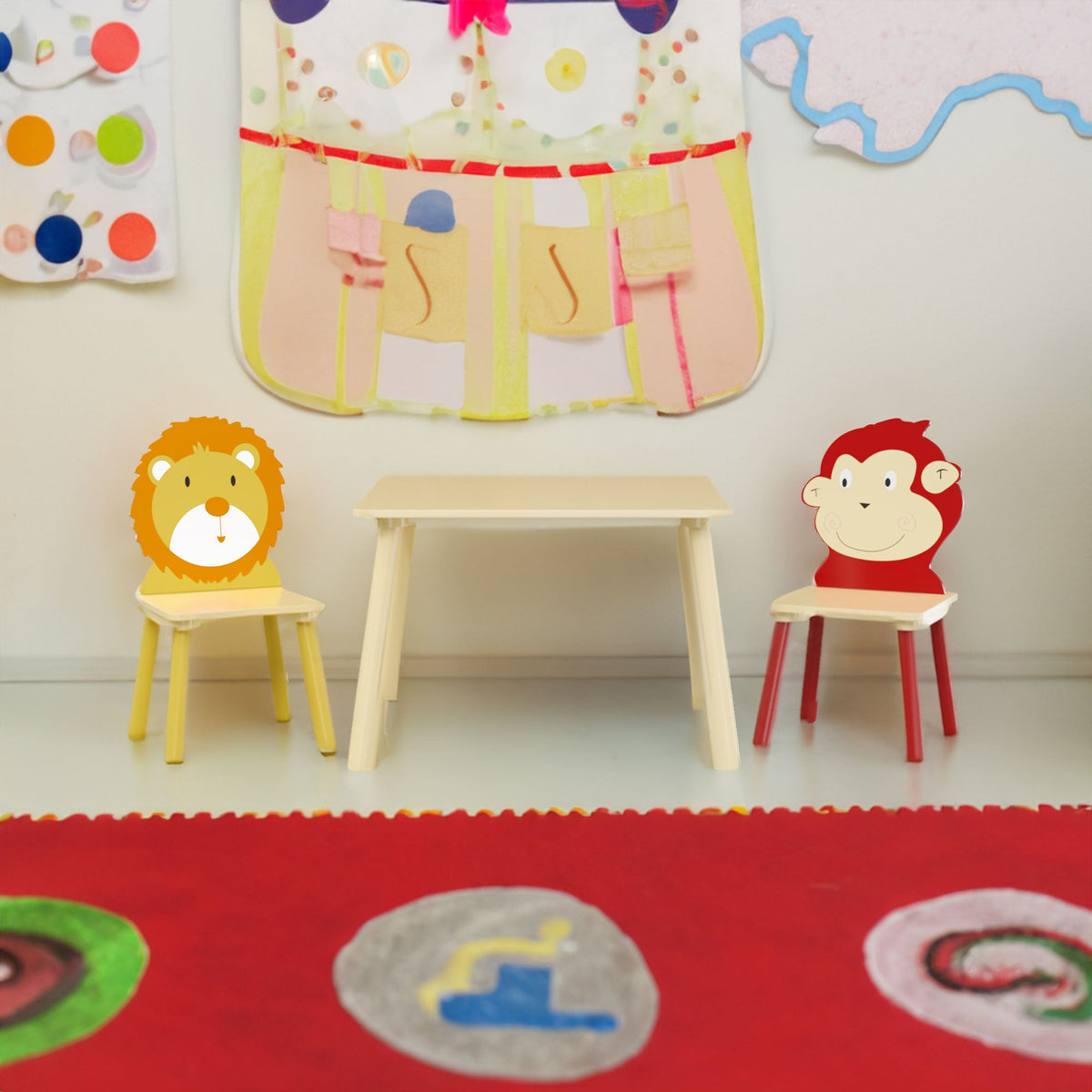 Toddler Table and Chair Set with Lion and Monkey Design
