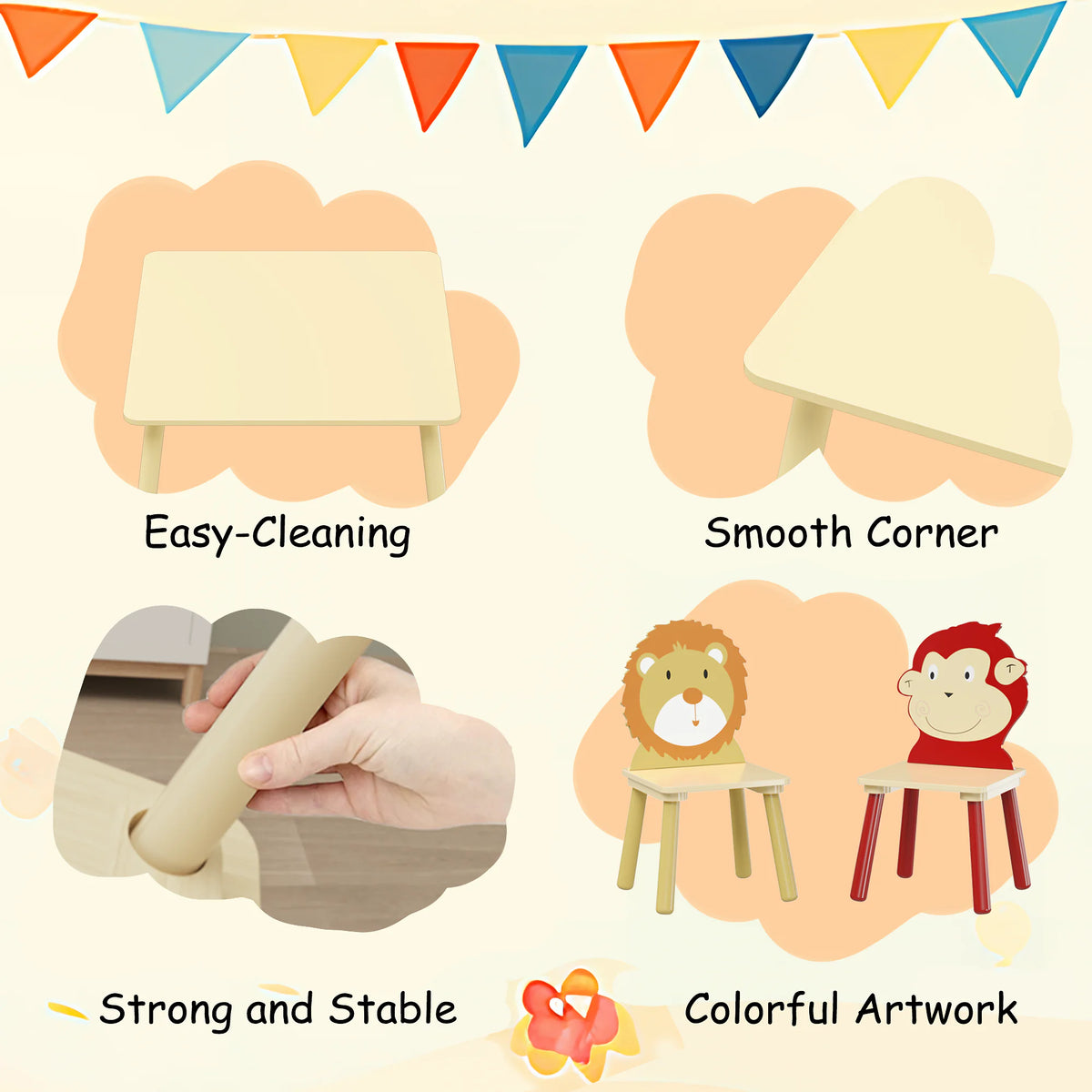 Toddler Table and Chair Set with Lion and Monkey Design