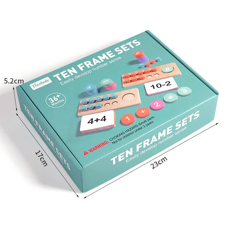 Wooden Ten Frame Math Toy for Early Number Sense Play