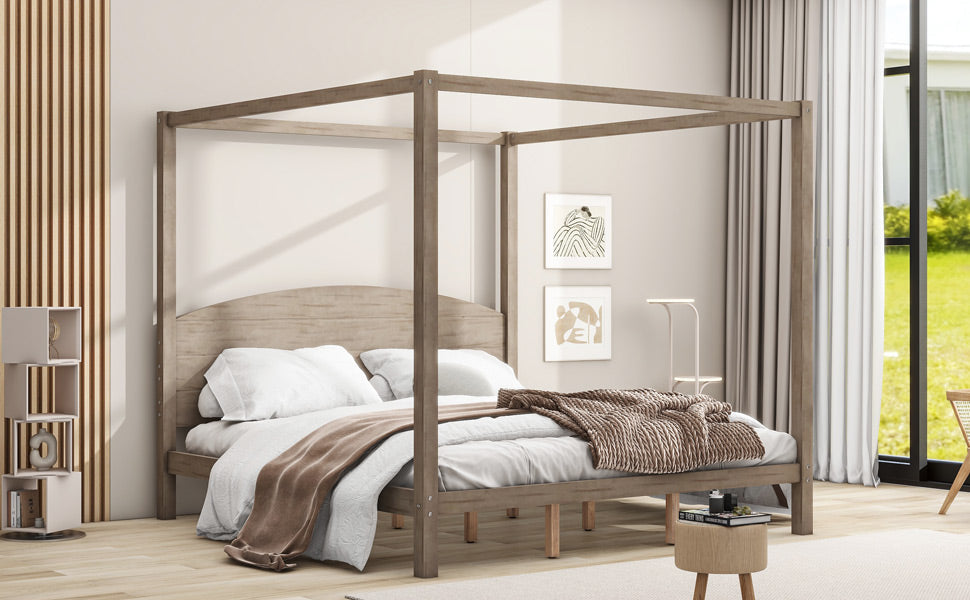 King Size Canopy Platform Bed with Arched Headboard
