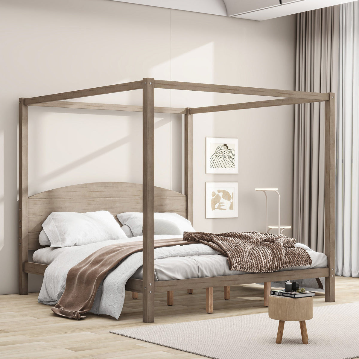 King Size Canopy Platform Bed with Arched Headboard