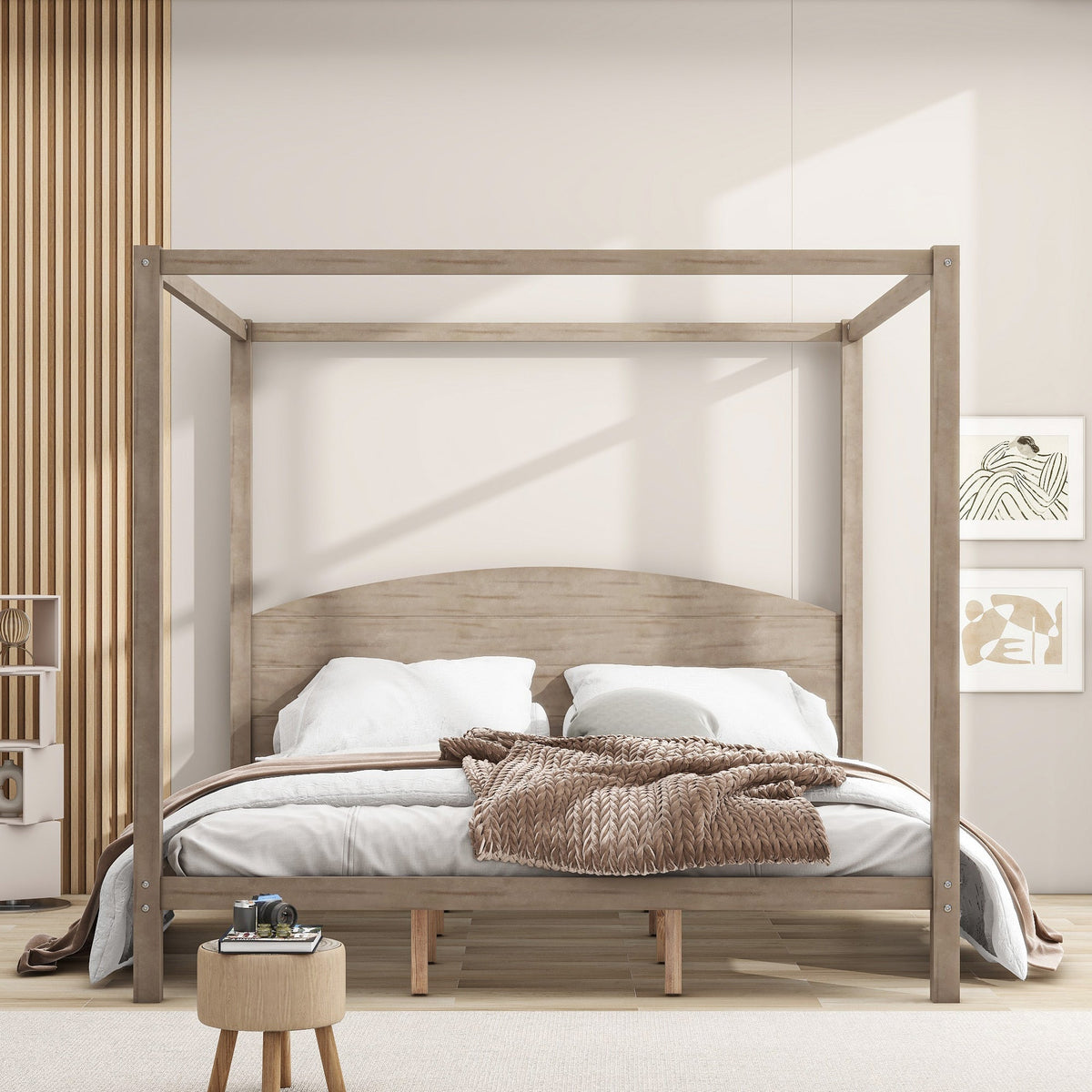 King Size Canopy Platform Bed with Arched Headboard