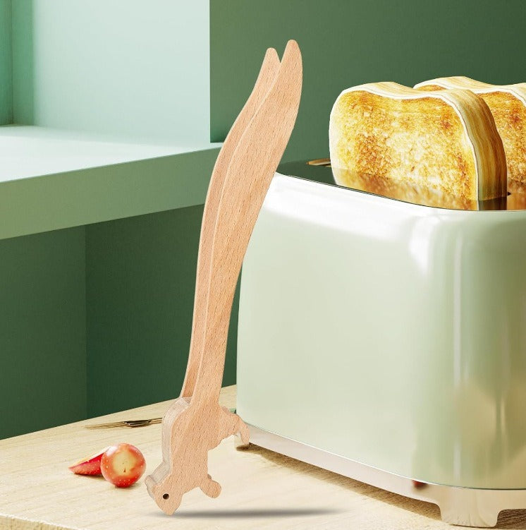 Squirrel Wooden Toast Tongs for Lifting Hot Bread Safely