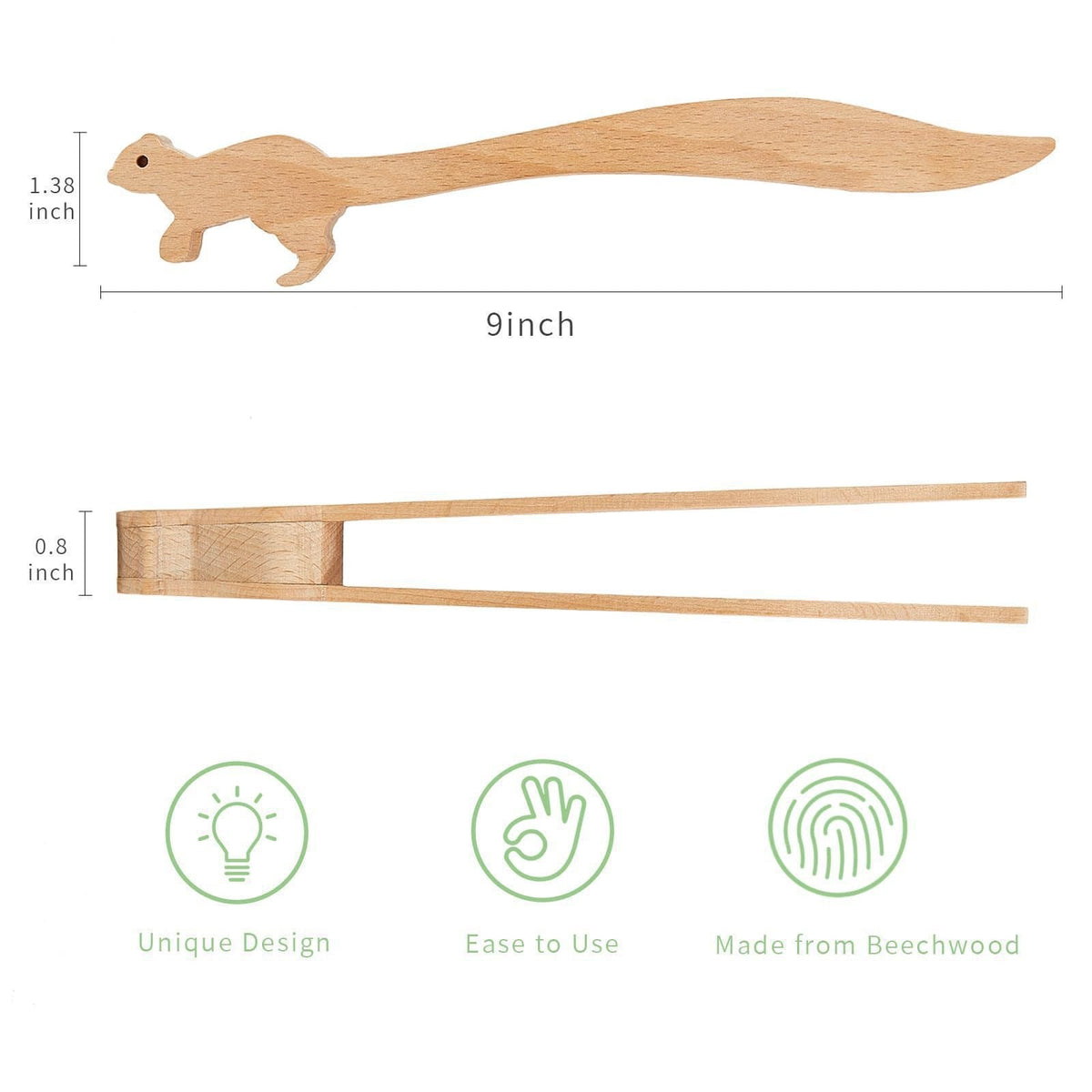 Squirrel Wooden Toast Tongs for Lifting Hot Bread Safely