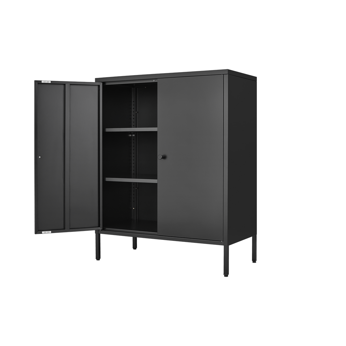 Black Steel Buffet Cabinet with Lockable Doors and Shelves