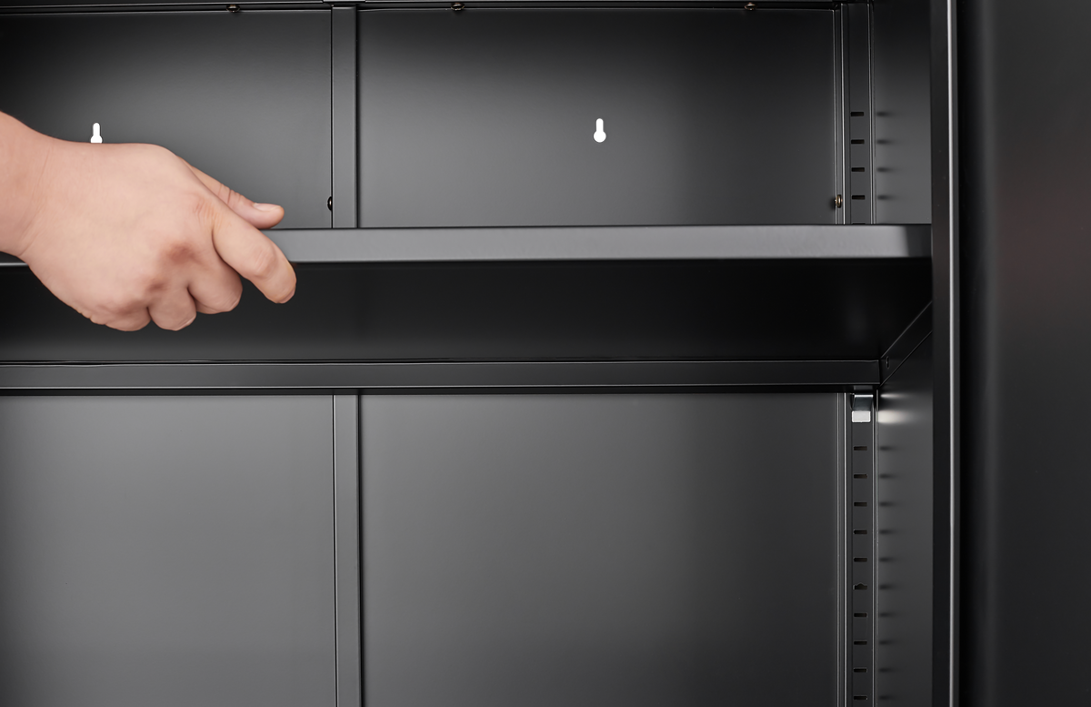 Black Steel Buffet Cabinet with Lockable Doors and Shelves