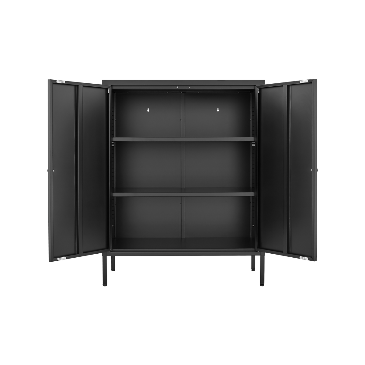 Black Steel Buffet Cabinet with Lockable Doors and Shelves
