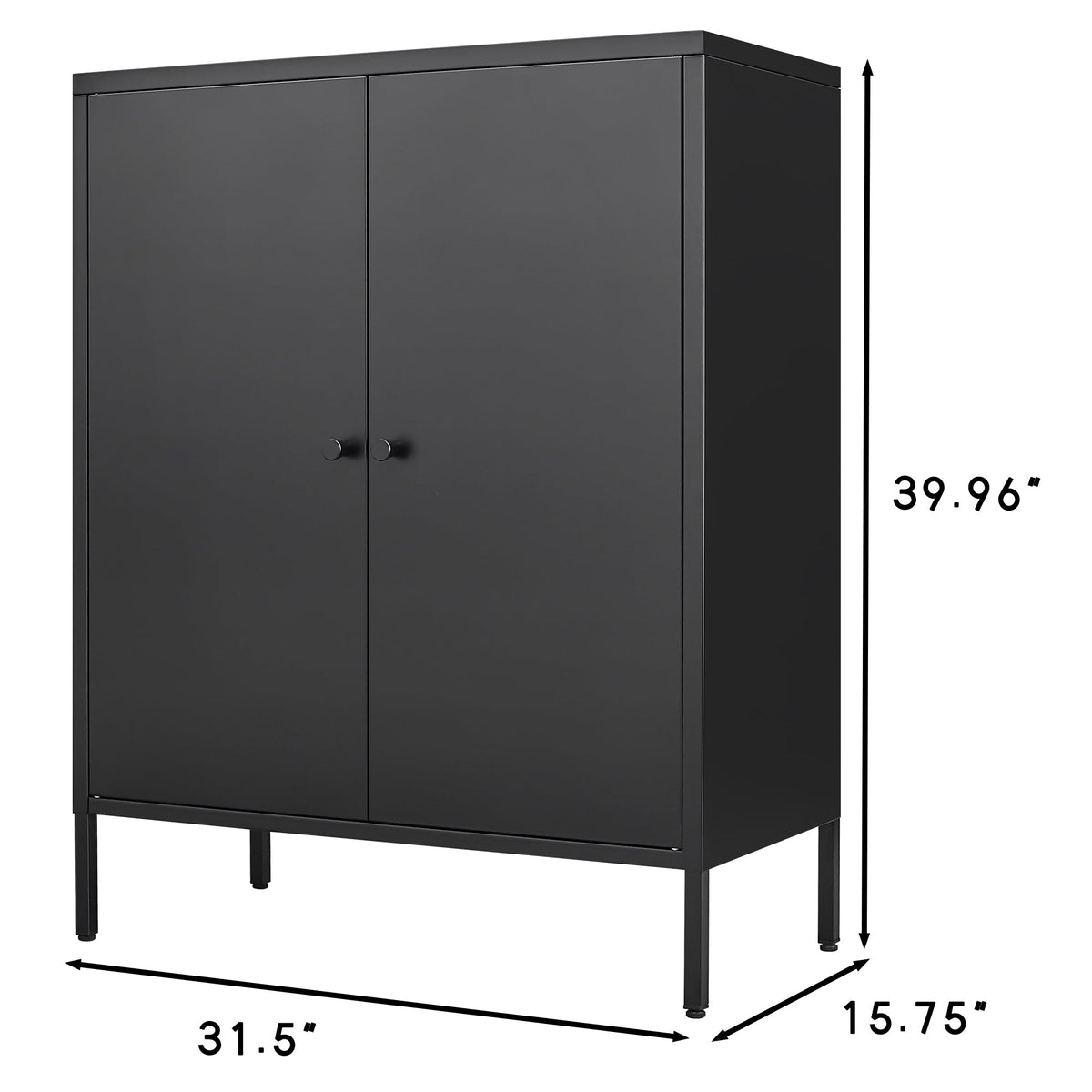 Black Steel Buffet Cabinet with Lockable Doors and Shelves
