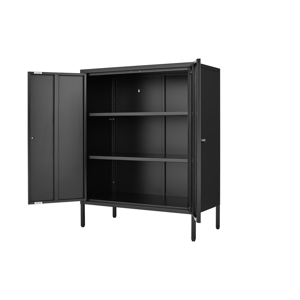Black Steel Buffet Cabinet with Lockable Doors and Shelves