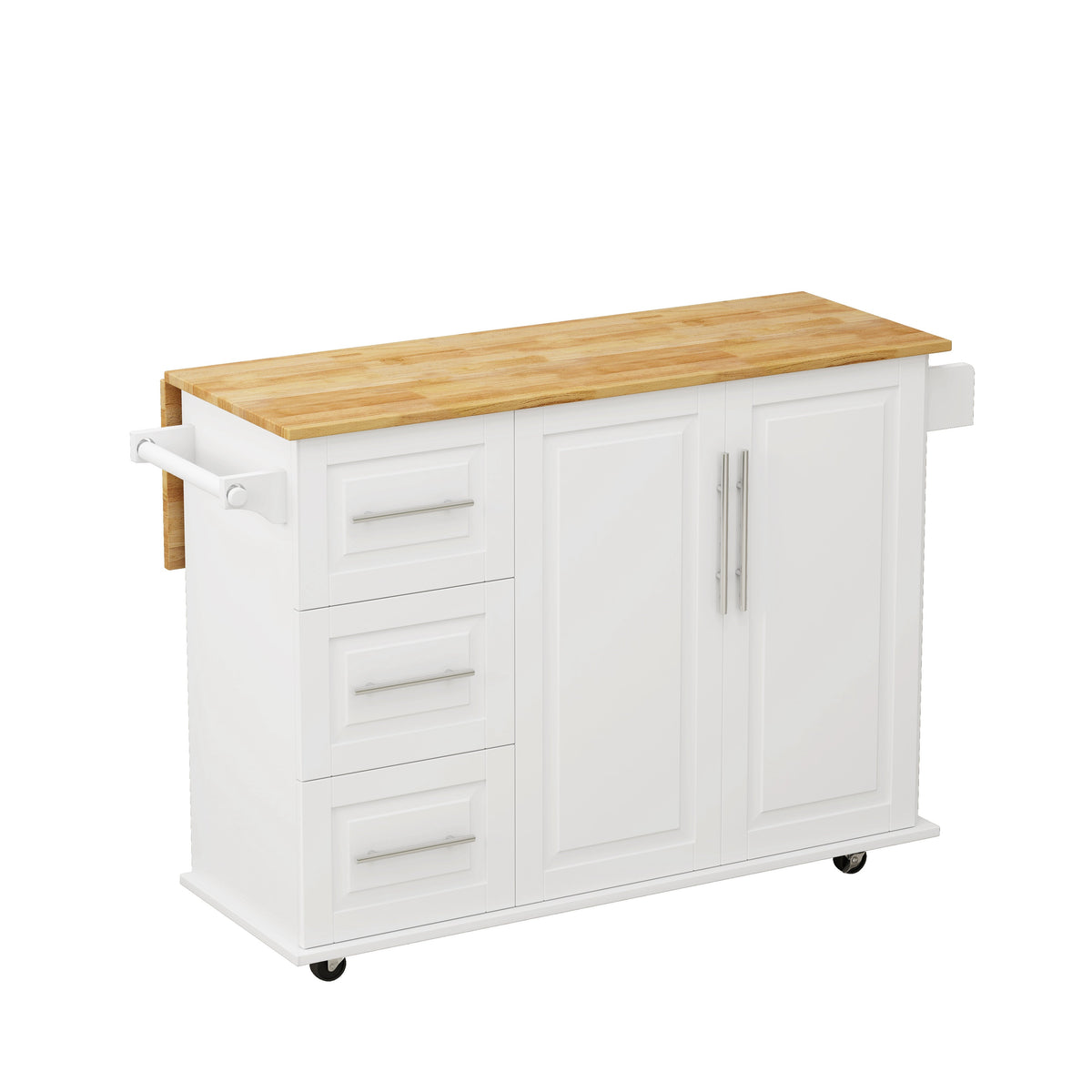 Rolling Kitchen Island Cart with Storage and Towel Bars
