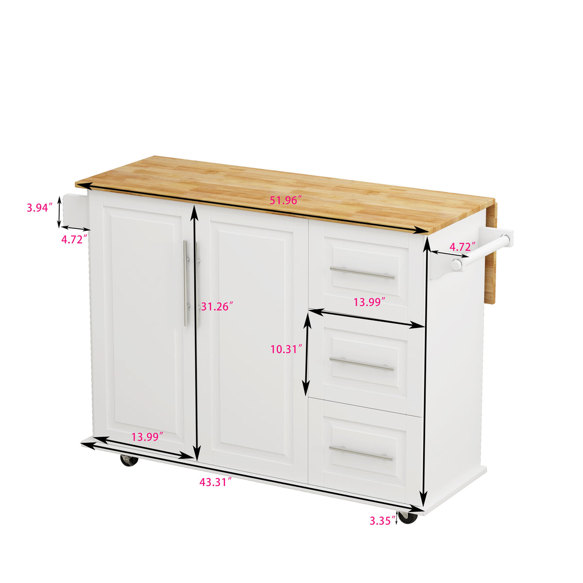 Rolling Kitchen Island Cart with Storage and Towel Bars