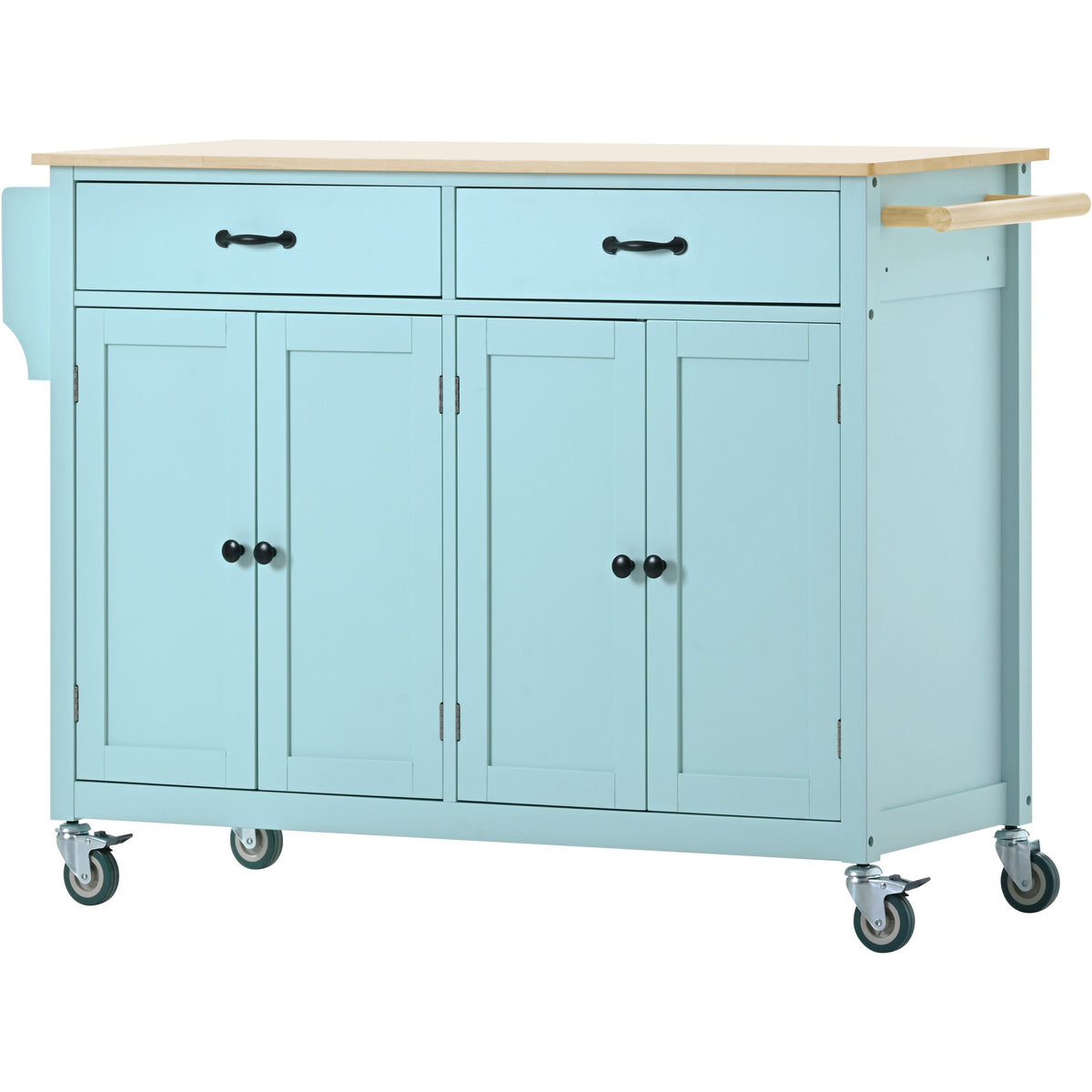 Rolling Kitchen Island Cart with Solid Wood Top & Storage