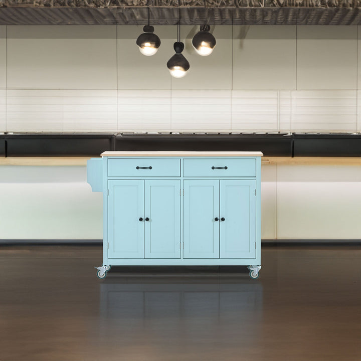 Rolling Kitchen Island Cart with Solid Wood Top & Storage
