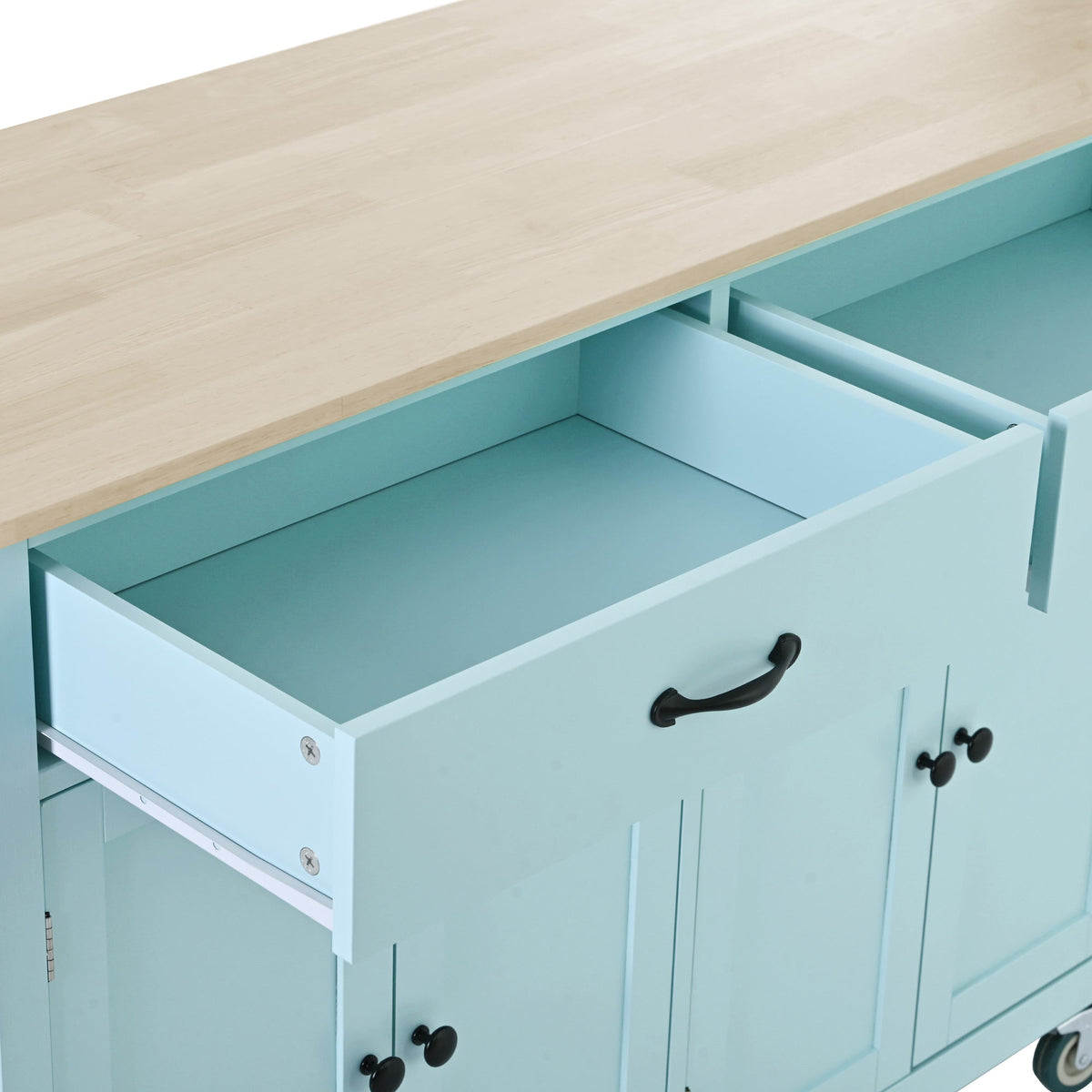 Rolling Kitchen Island Cart with Solid Wood Top & Storage