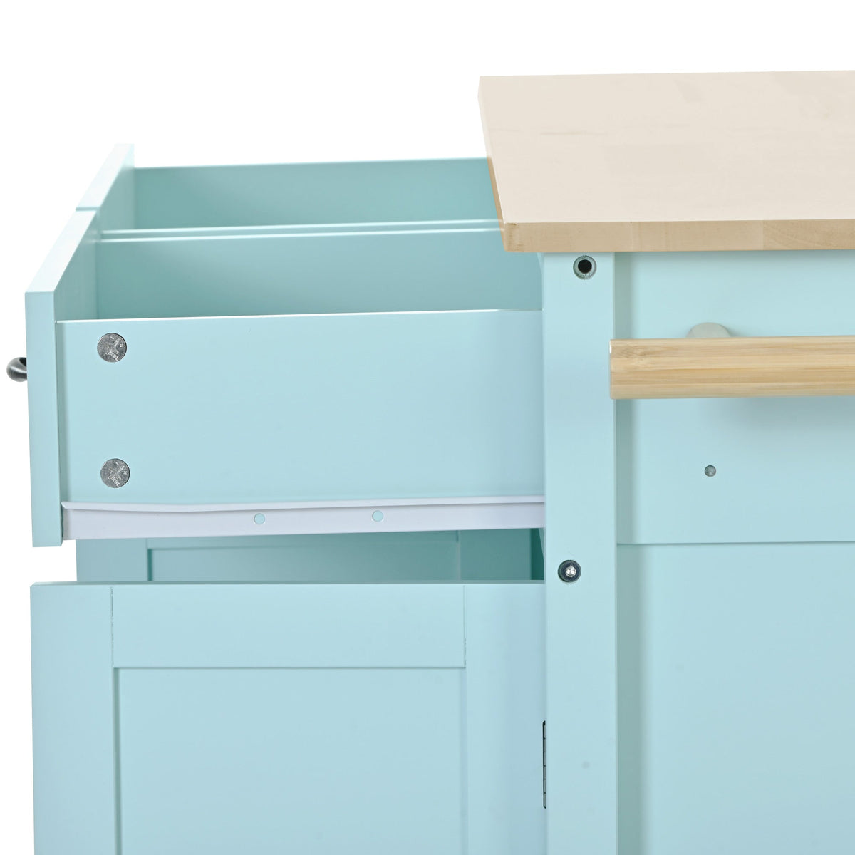 Rolling Kitchen Island Cart with Solid Wood Top & Storage