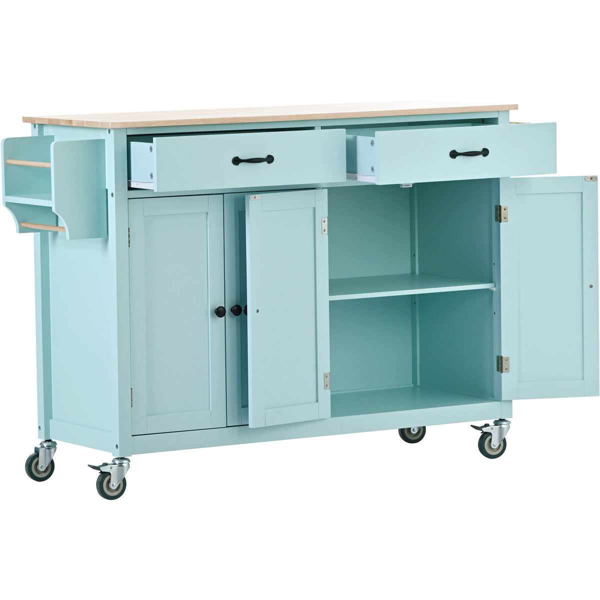 Rolling Kitchen Island Cart with Solid Wood Top & Storage