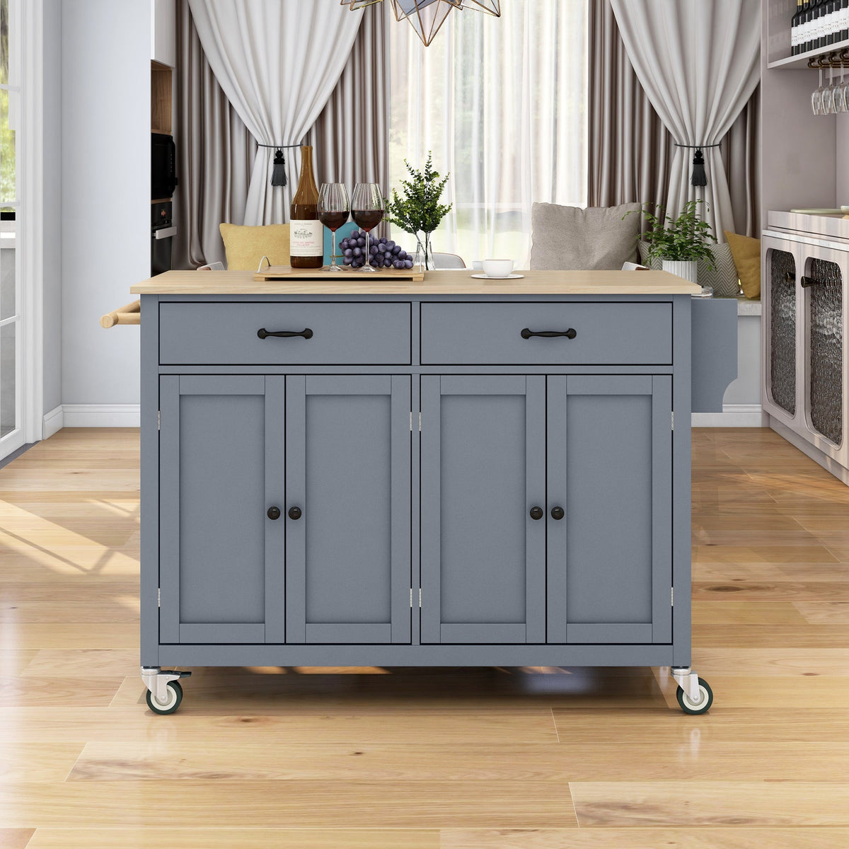 Kitchen Island Cart with Solid Wood Top and Lockable Wheels