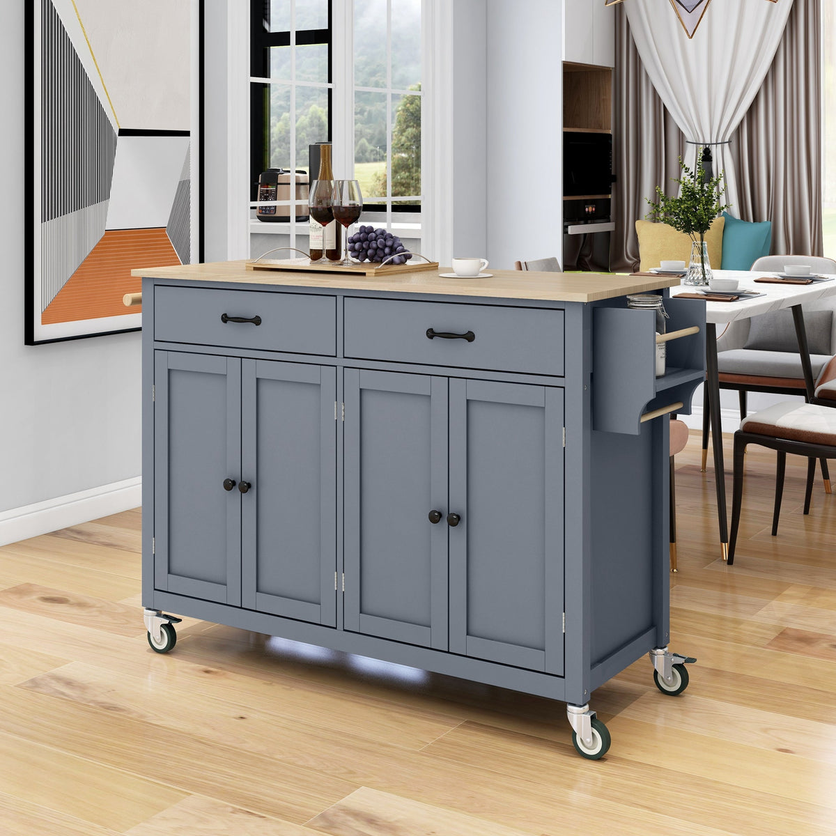 Kitchen Island Cart with Solid Wood Top and Lockable Wheels