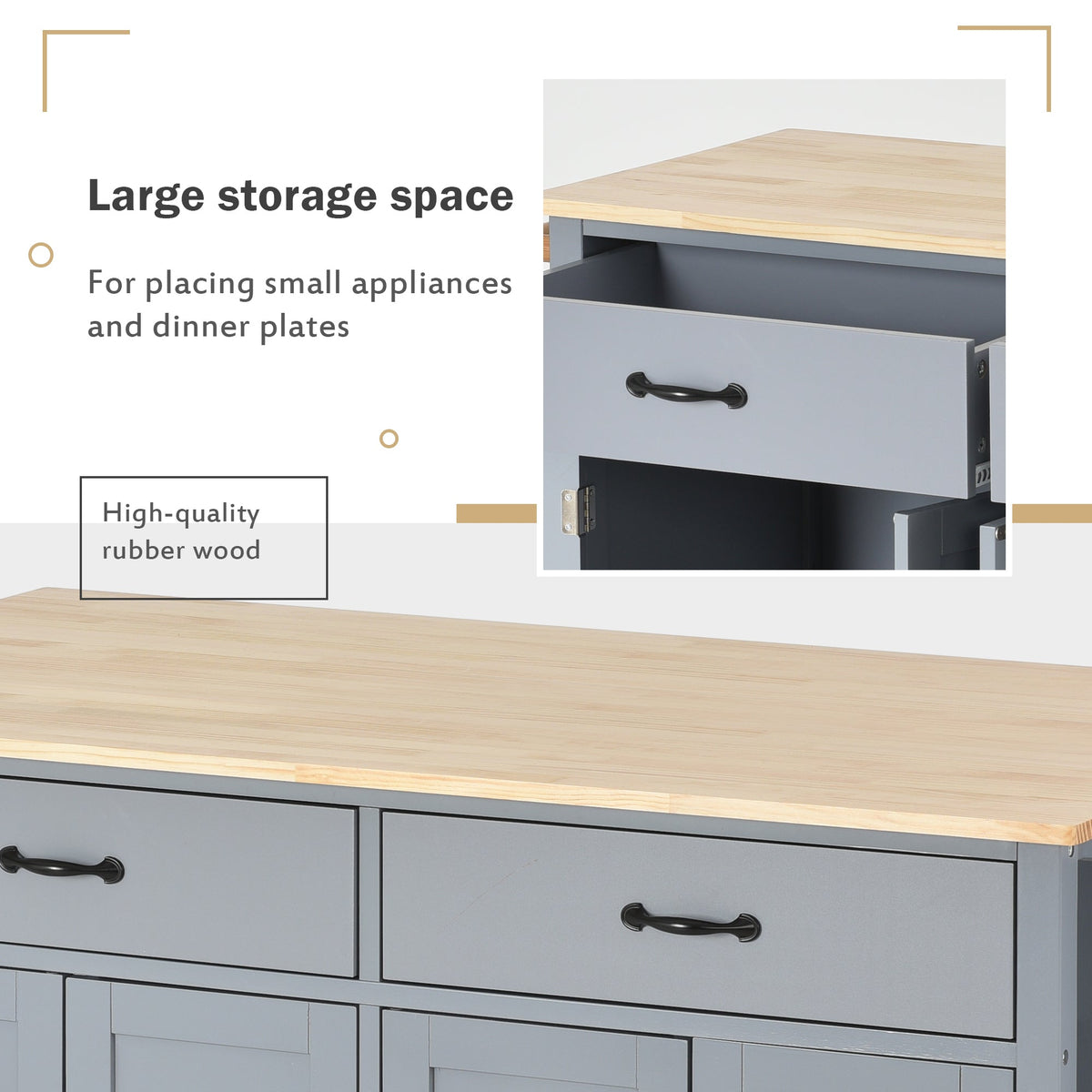 Kitchen Island Cart with Solid Wood Top and Lockable Wheels