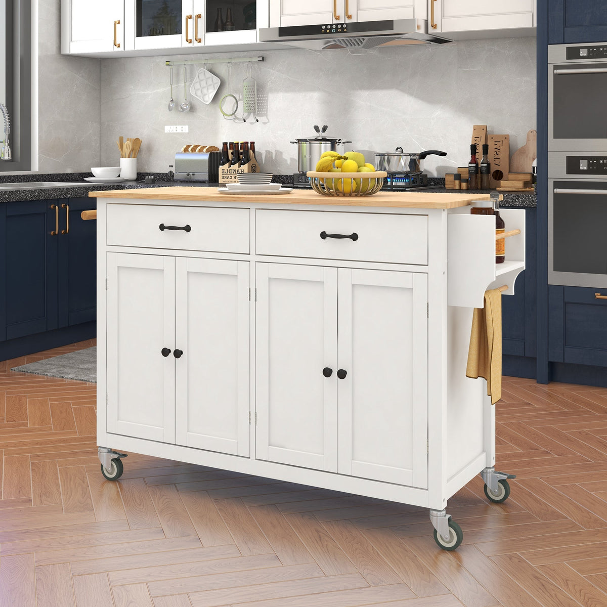 Solid Wood Top Kitchen Island Cart with Locking Wheels