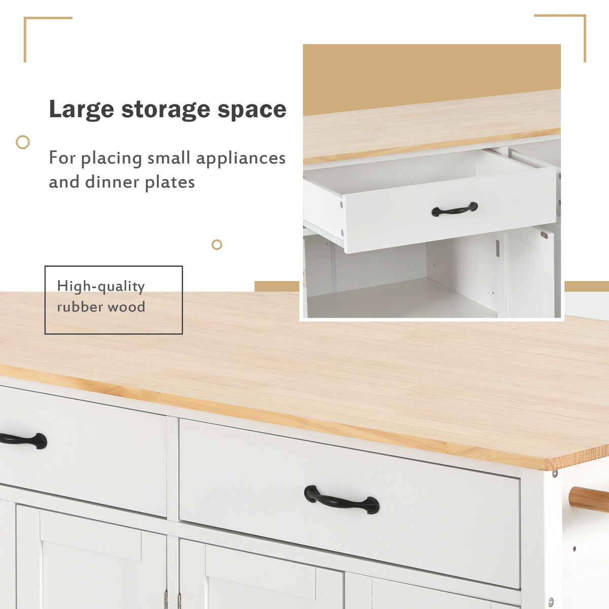 Solid Wood Top Kitchen Island Cart with Locking Wheels