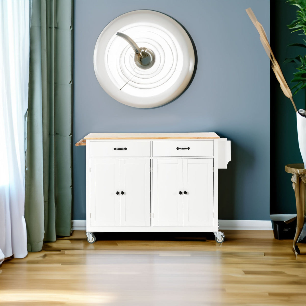 Solid Wood Top Kitchen Island Cart with Locking Wheels